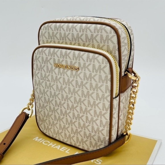Michael Kors Medium NS Chain XBody Bag Vanilla/Brown - Picture 1 of 12